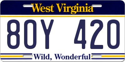 WV license plate 8OY420