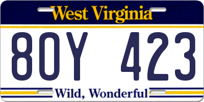WV license plate 8OY423