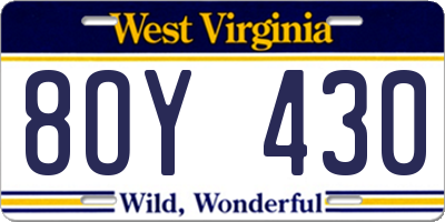 WV license plate 8OY430