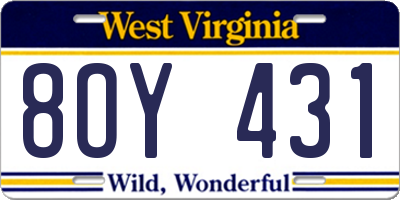 WV license plate 8OY431