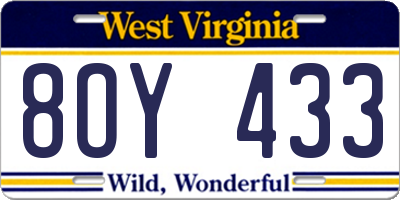 WV license plate 8OY433