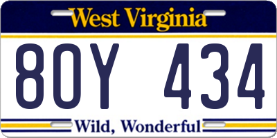 WV license plate 8OY434