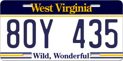 WV license plate 8OY435