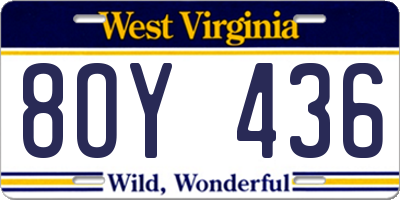 WV license plate 8OY436