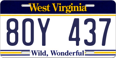 WV license plate 8OY437