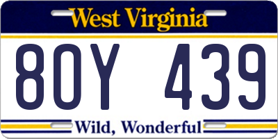 WV license plate 8OY439