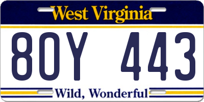 WV license plate 8OY443