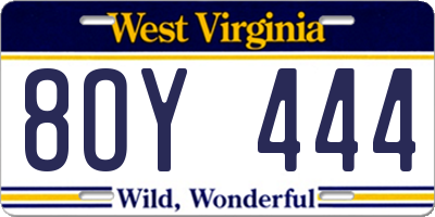 WV license plate 8OY444