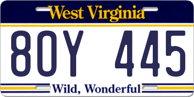 WV license plate 8OY445