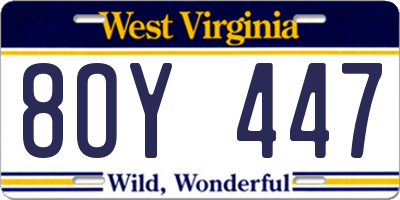 WV license plate 8OY447