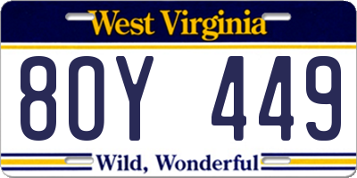 WV license plate 8OY449