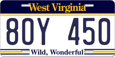 WV license plate 8OY450