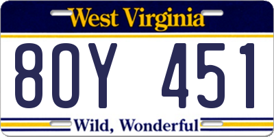 WV license plate 8OY451