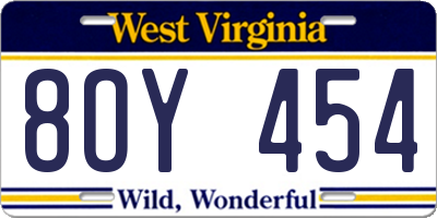 WV license plate 8OY454