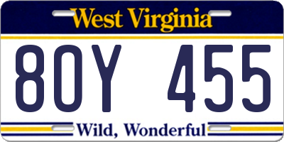 WV license plate 8OY455