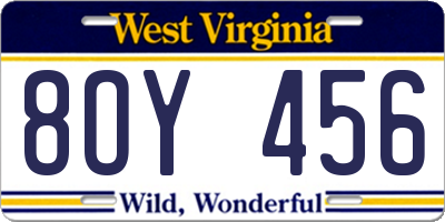 WV license plate 8OY456