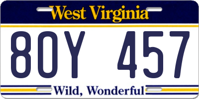 WV license plate 8OY457