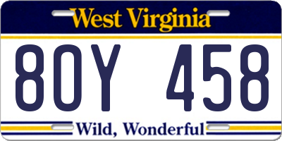 WV license plate 8OY458