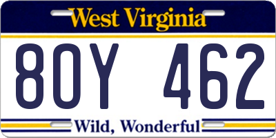 WV license plate 8OY462