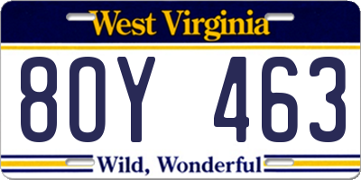 WV license plate 8OY463