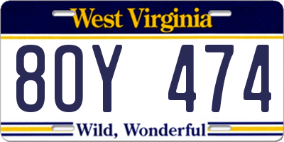 WV license plate 8OY474