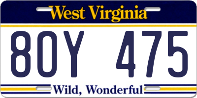 WV license plate 8OY475