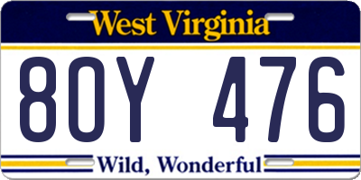 WV license plate 8OY476