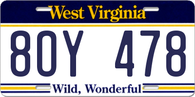 WV license plate 8OY478