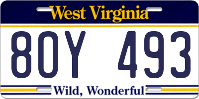 WV license plate 8OY493