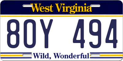 WV license plate 8OY494