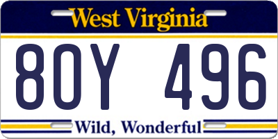 WV license plate 8OY496