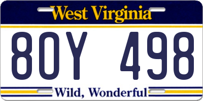 WV license plate 8OY498