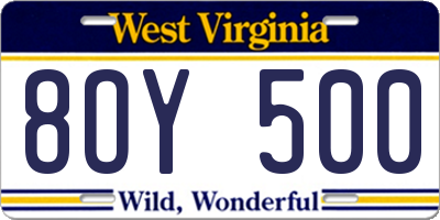 WV license plate 8OY500