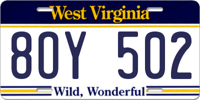 WV license plate 8OY502