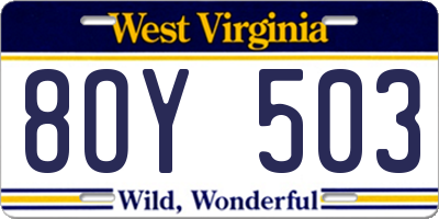 WV license plate 8OY503