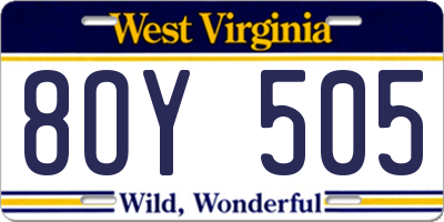 WV license plate 8OY505