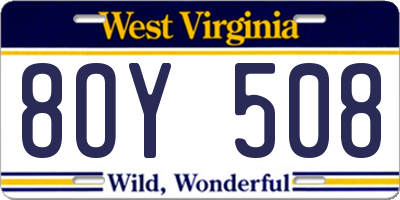 WV license plate 8OY508