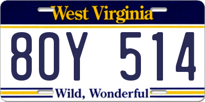 WV license plate 8OY514
