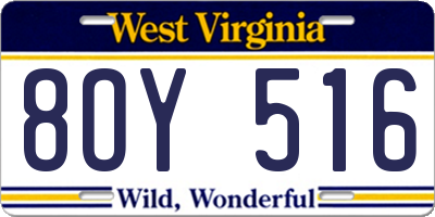 WV license plate 8OY516