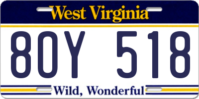 WV license plate 8OY518
