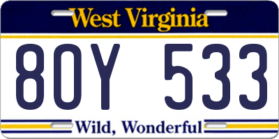 WV license plate 8OY533