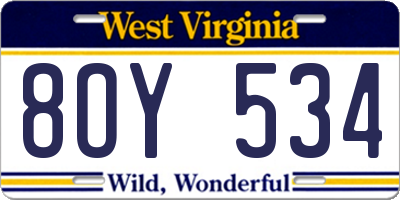 WV license plate 8OY534