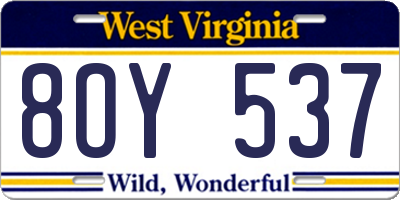 WV license plate 8OY537