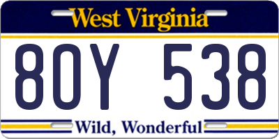 WV license plate 8OY538