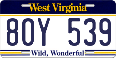 WV license plate 8OY539