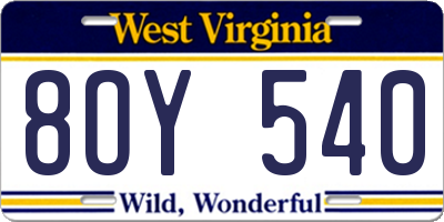 WV license plate 8OY540