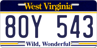 WV license plate 8OY543