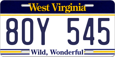 WV license plate 8OY545