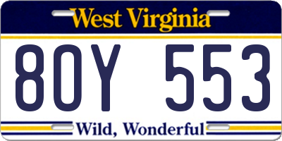 WV license plate 8OY553