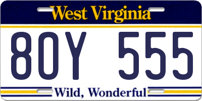 WV license plate 8OY555